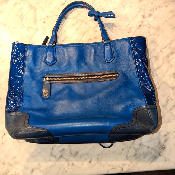 Blue Coach leather tote purse - Picture 1 of 7